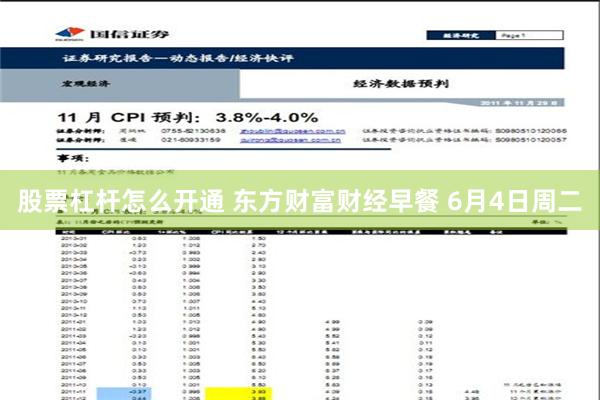 股票杠杆怎么开通 东方财富财经早餐 6月4日周二