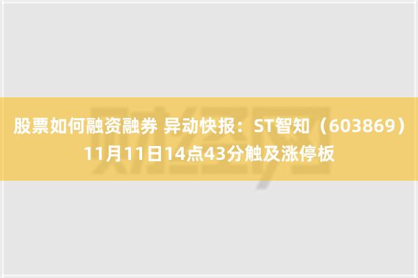 股票如何融资融券 异动快报：ST智知（603869）11月11日14点43分触及涨停板