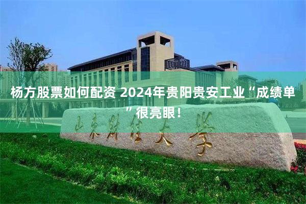 杨方股票如何配资 2024年贵阳贵安工业“成绩单”很亮眼！